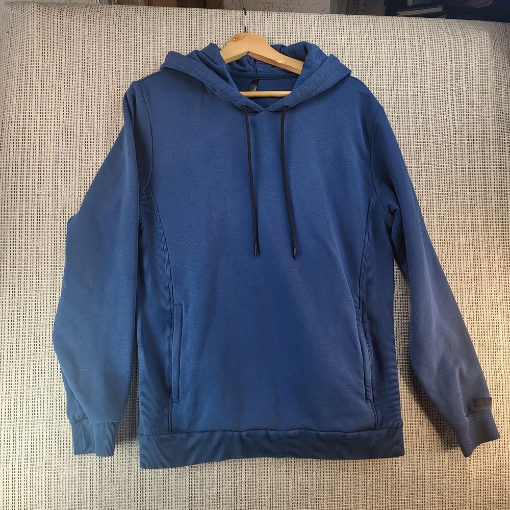 Fabletics Hoodie Mens Medium Blue Pullover‎ Zip Pockets Athletic Performance